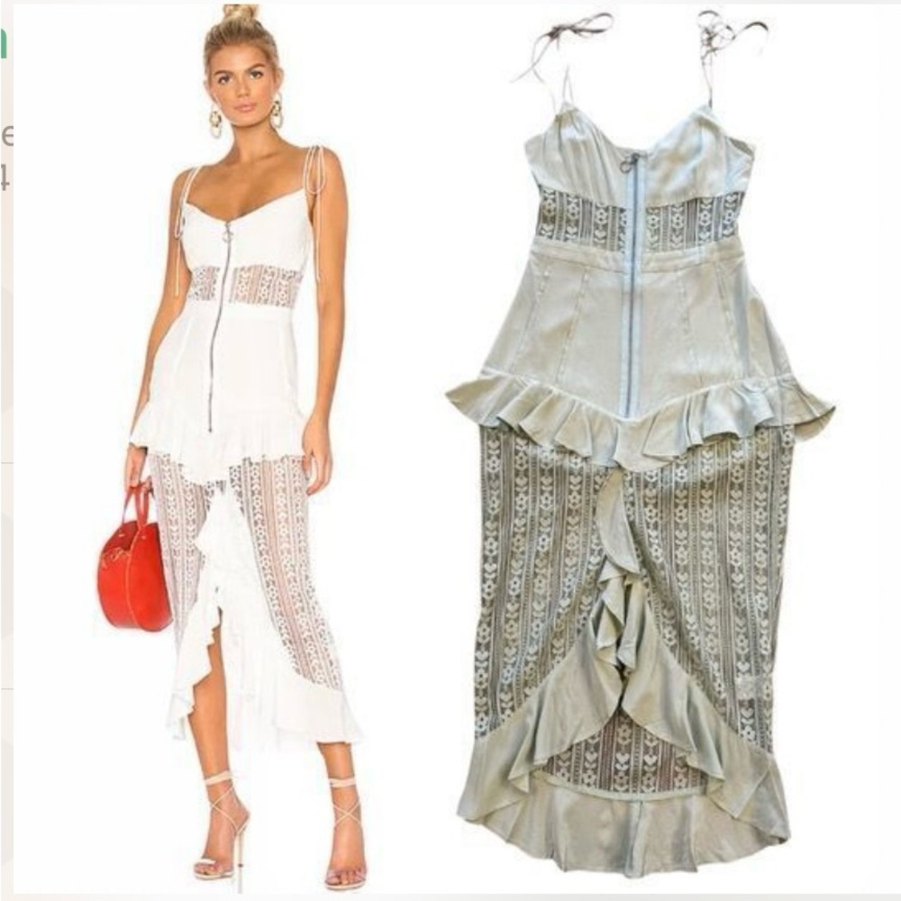 For Love and Lemon: Green Lovebird Lace Midi Dress